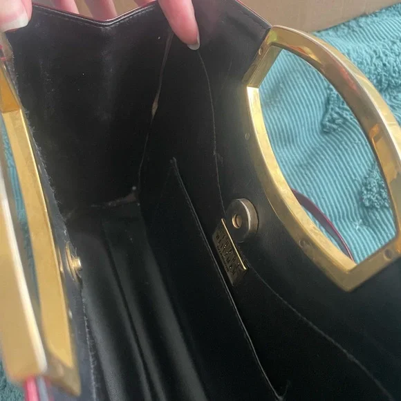 Stuart Weitzman Marbled Burgundy Patent Leather Crossbody with Gold Handle - Picture 8 of 8